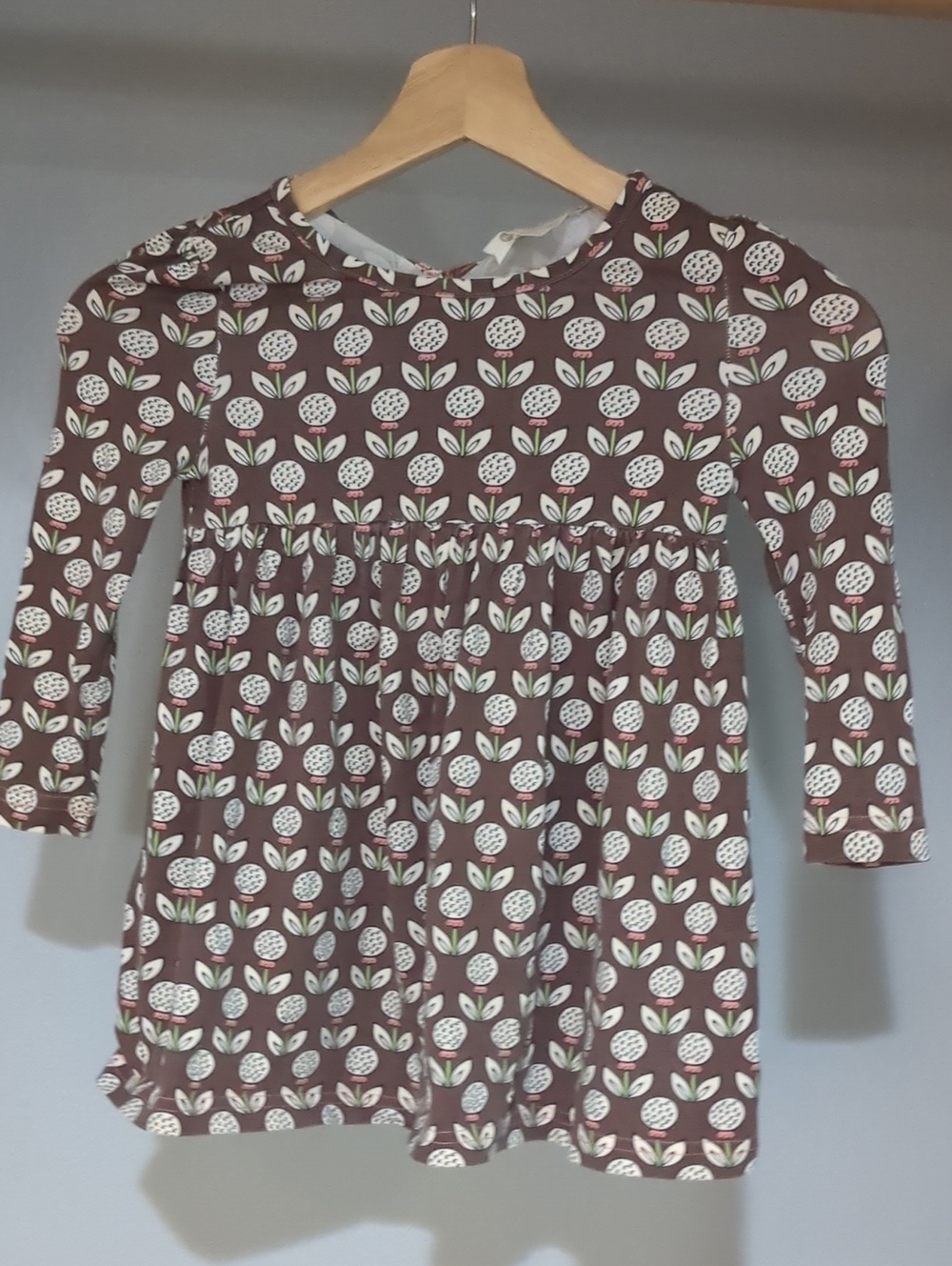 Matilda Jane Brown Floral Print Long Sleeve Dress with White & Green Accents